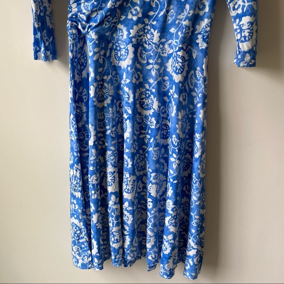 NWT Floral Wrap Jersey Knit Midi Dress Sky Blue Stretch Size S - Picture 4 of 7